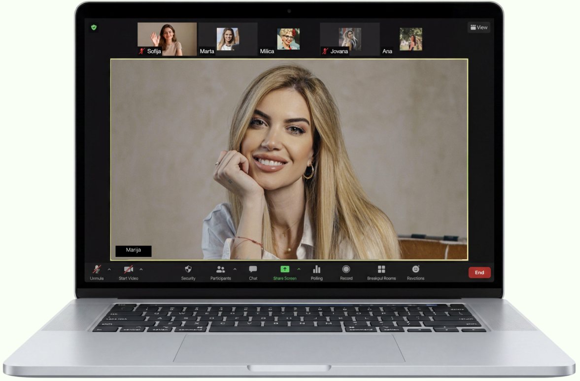 Video lekcija na laptopu — Zoom sesija sa Marijom